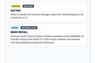 StarCraft TMG - Protoss Daelaam-Einheiten auf dem Spielfeld (Quelle: Goonhammer/Tabletop Battles)