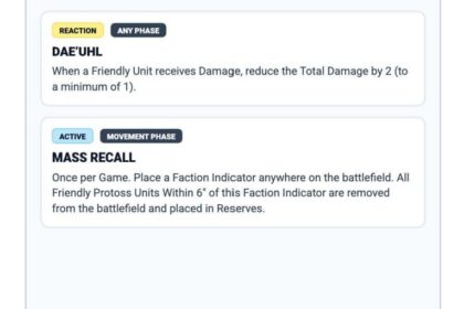 StarCraft TMG - Protoss Daelaam-Einheiten auf dem Spielfeld (Quelle: Goonhammer/Tabletop Battles)