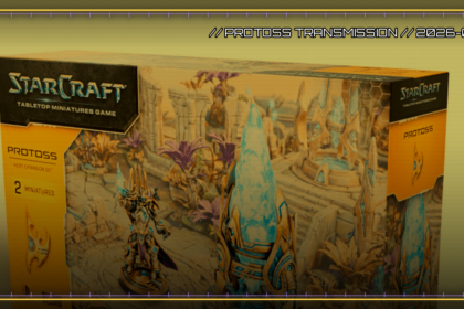 Briefing-Card v3: Painting-Showcase: Artanis & Pylon – Protoss-Held auf 40mm-Base im Box-Art-Standard (synthetisch)