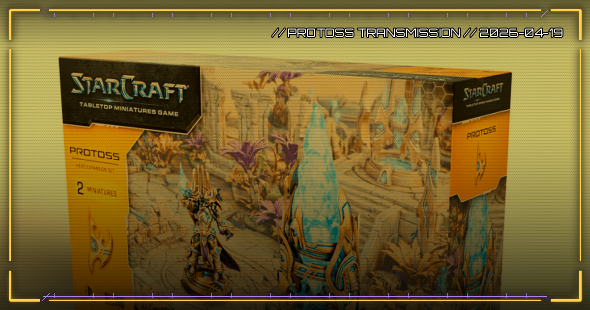 Briefing-Card v3: Painting-Showcase: Artanis & Pylon – Protoss-Held auf 40mm-Base im Box-Art-Standard (synthetisch)
