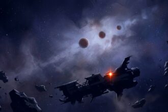 Der Koprulu-Sektor aus der Außenperspektive: drei Welten, eine verlassene Schiffshülle im Vordergrund