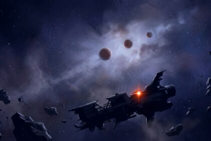 Der Koprulu-Sektor aus der Außenperspektive: drei Welten, eine verlassene Schiffshülle im Vordergrund