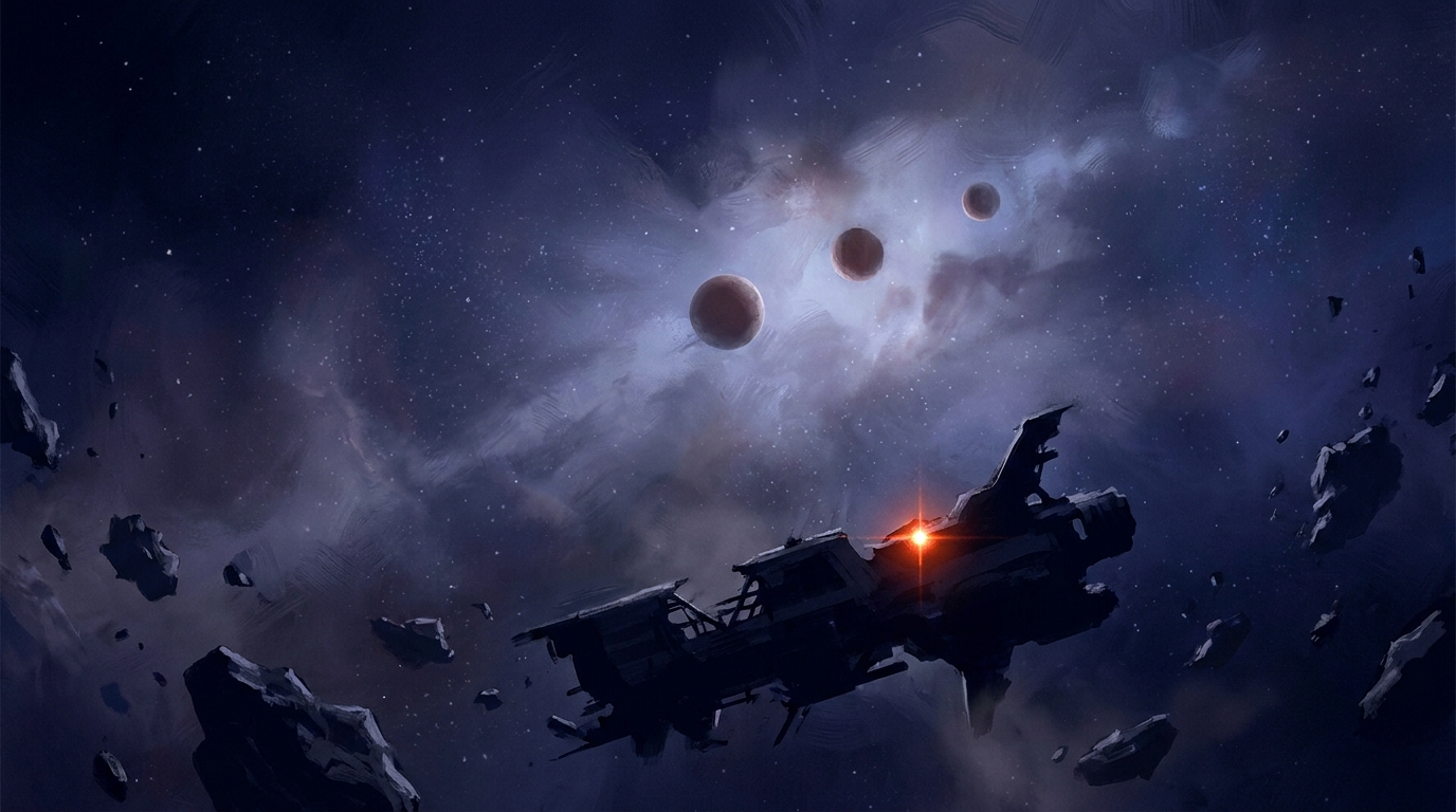Der Koprulu-Sektor aus der Außenperspektive: drei Welten, eine verlassene Schiffshülle im Vordergrund