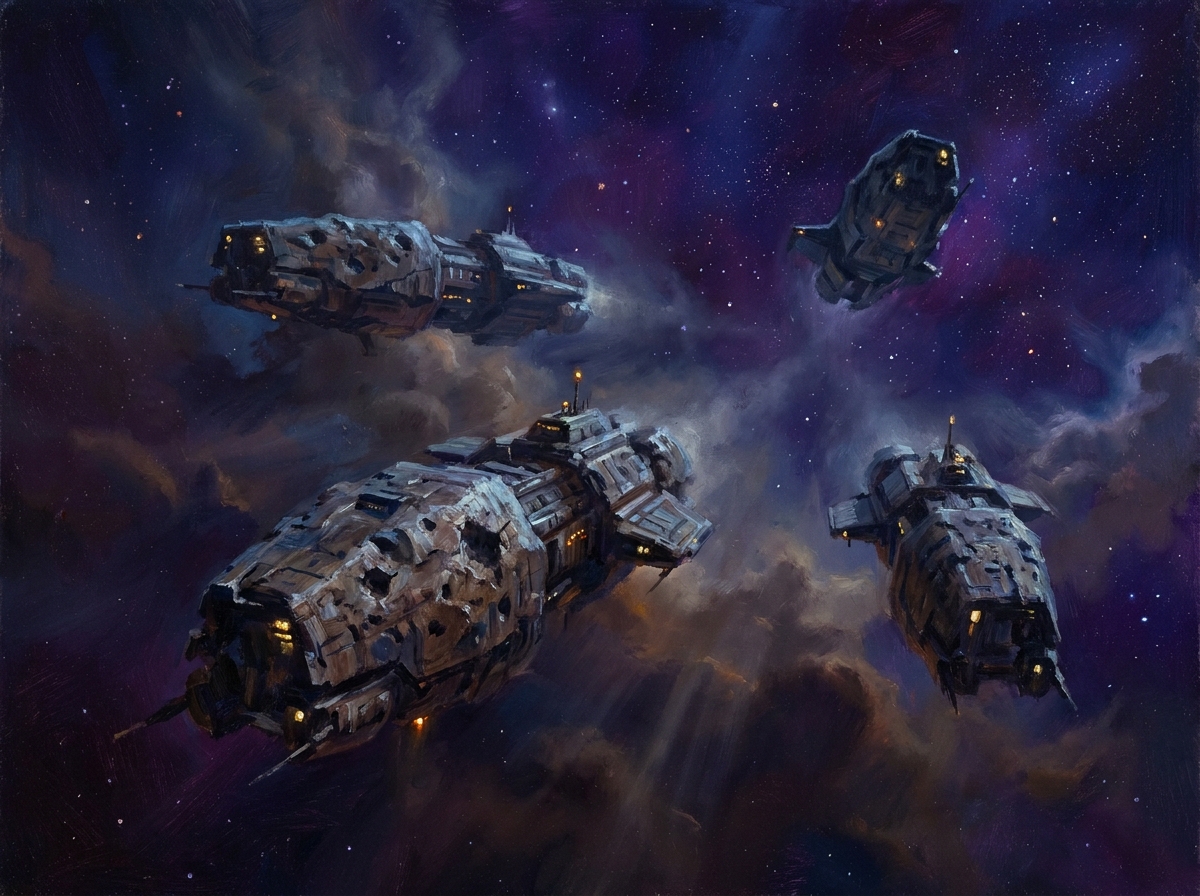 Vier Supercarrier im interstellaren Dunkel, Warp-Antriebe erloschen