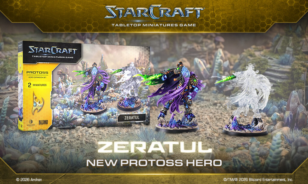 StarCraft TMG - Zeratul, der Dark Prelate, im offiziellen Developer-Blog-Header zu Wave 2 (Quelle: https://starcraft-tmg.com/news/rules/zeratul-blade-in-the-shadows)