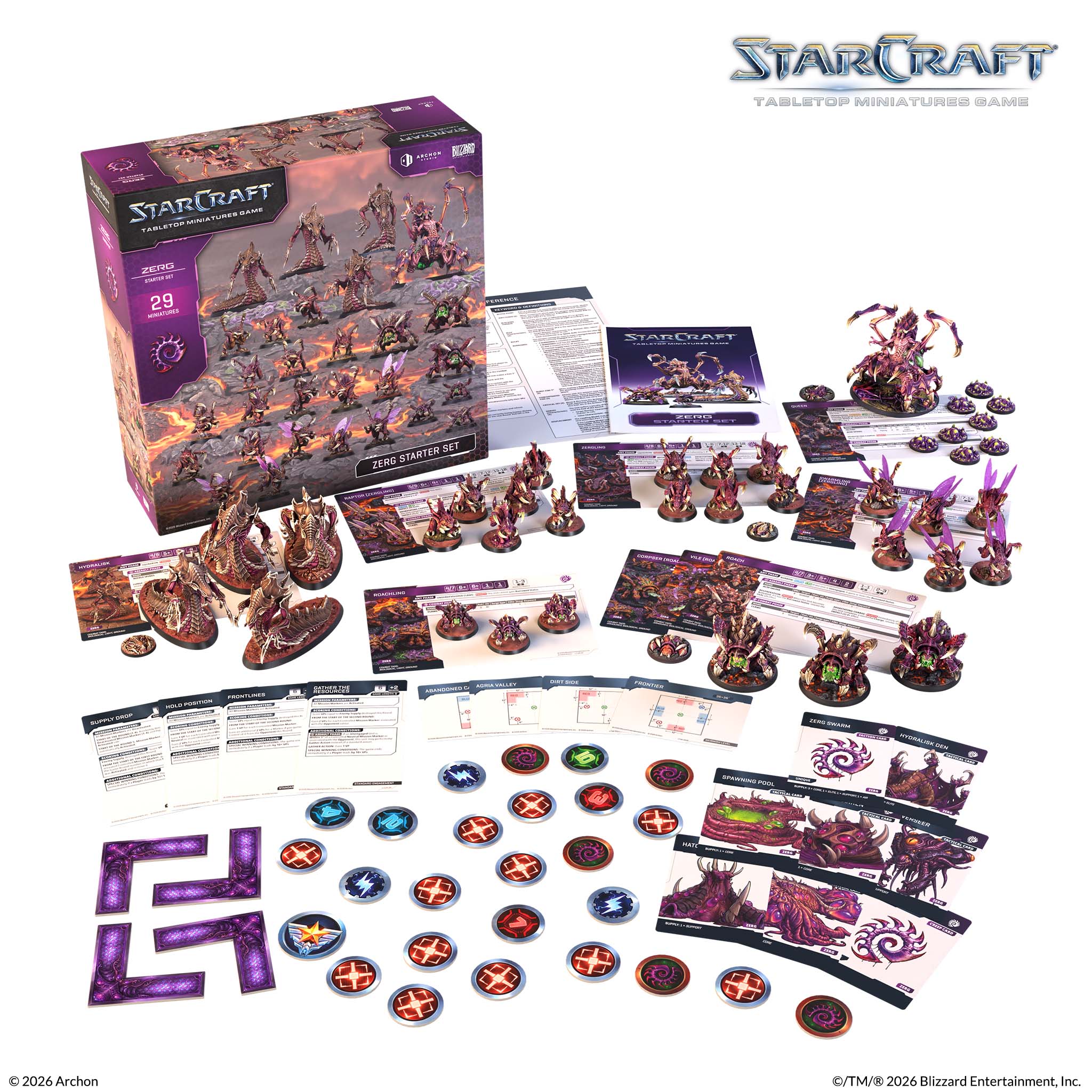StarCraft TMG - kompletter Inhalt des Zerg Starter Set mit Zerglingen, Hydralisken, Roaches und Queen