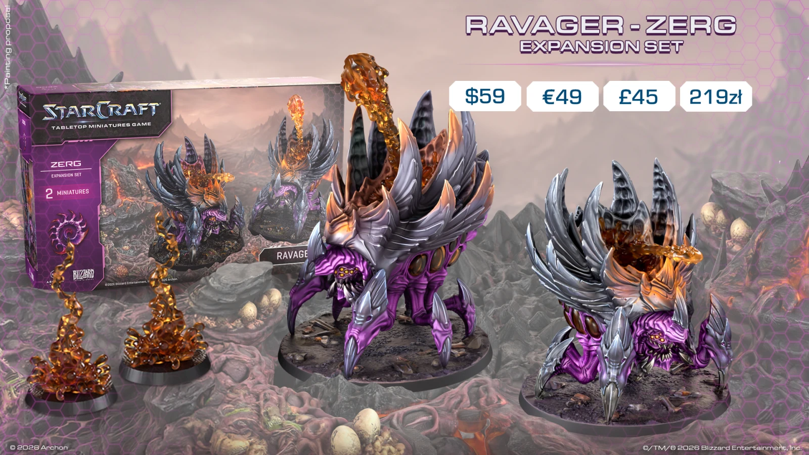 StarCraft TMG - Ravager-Erweiterungsset der Welle 2 mit Box und zwei Miniaturen, offizielle Produktgrafik von Archon Studio